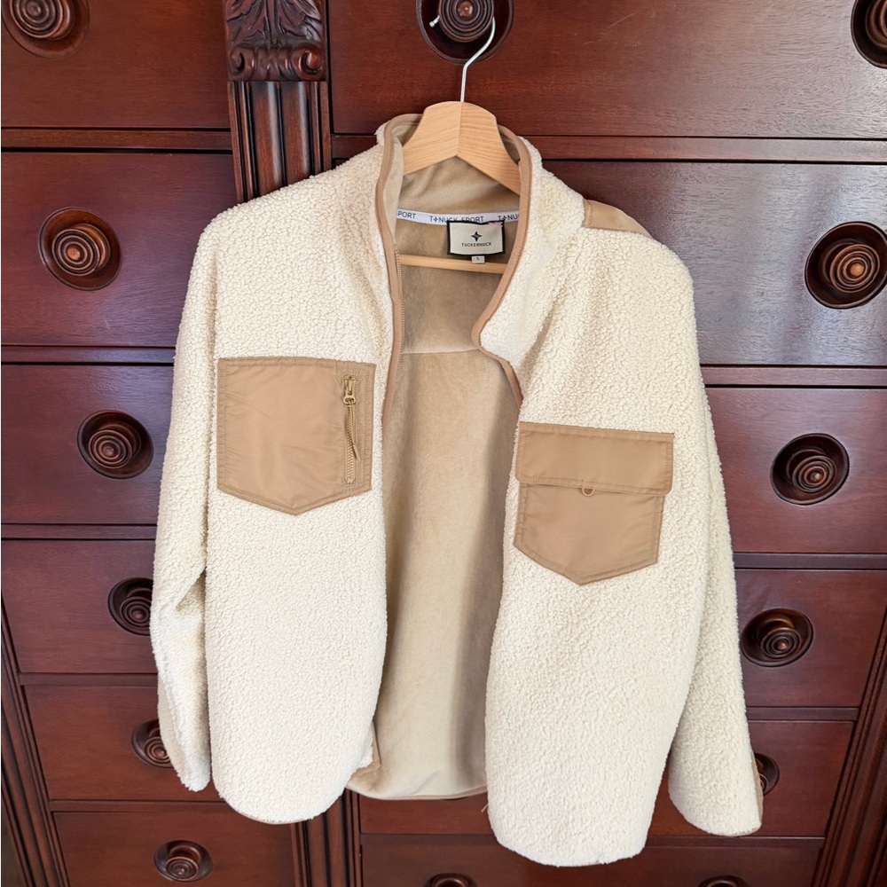 Tuckernuck Cream Sherpa Jacket with Tan Pockets